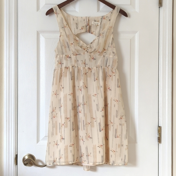 Silence + Noise Urban Outfitters Crane Printed Sleeveless Mini Dress Cream Small - Picture 1 of 15